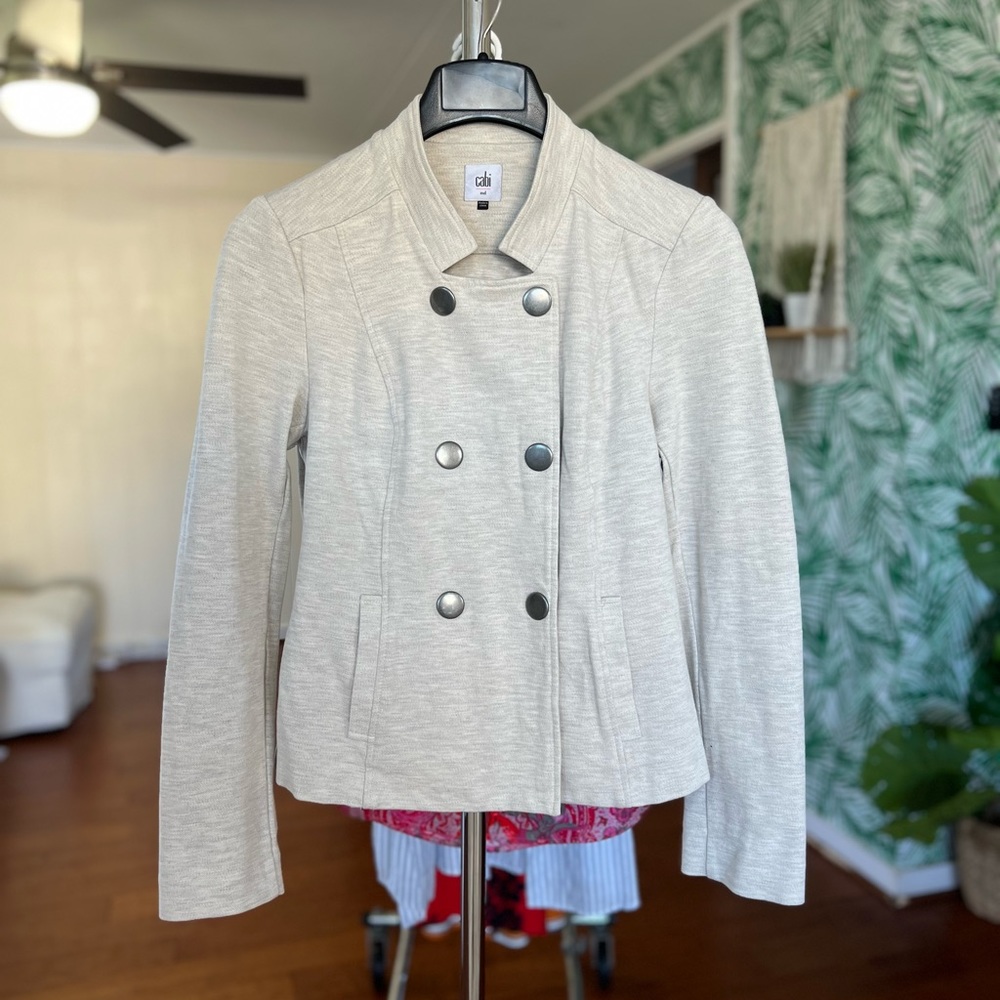 CAbi Charlie Double Breasted Moto Coat Jacket Oatmeal Brown Cream 3028 Sz M - Picture 8 of 11
